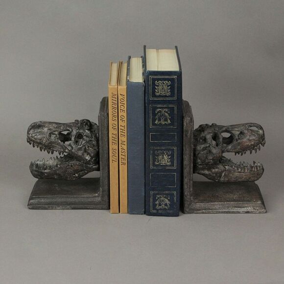 Set of 2 Resin Tyrannosaurus Rex T-Rex Skull Bookends Decorative Book Decor - Picture 2 of 4
